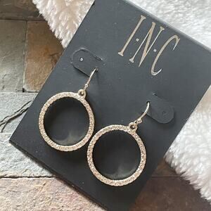 INC Rhinestone Round Dangle Drop Earrings Gold Tone New